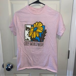 Obey Worldwide mens small pink t shirt flower Andre.
